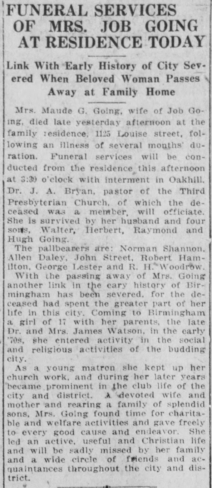 Maude G. Going obituary